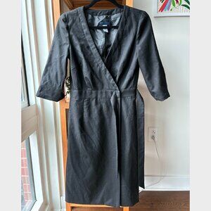 J. Crew Vintage Black Wool Wrap Midi Dress with Snaps - Size 4